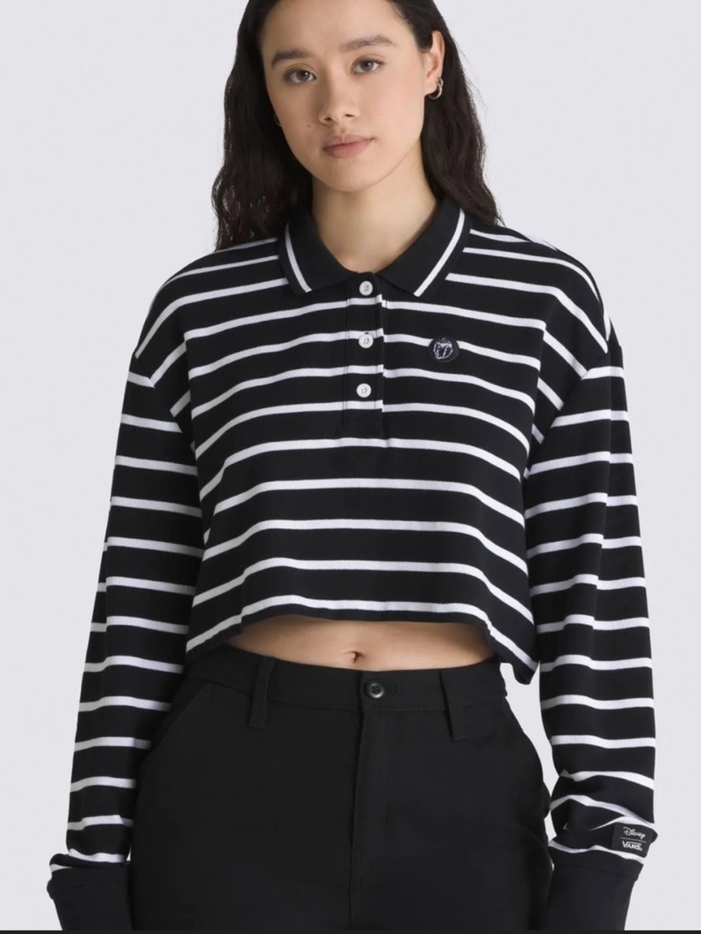 Vans x Disney Bad Apple Cropped Rugby Stripe Shirt Black White size Medium